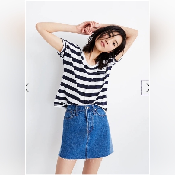 Madewell Size 30 (10) Rigid Denim A-line Mini Skirt Two Tone Stretchy Mid Wash - Picture 2 of 9